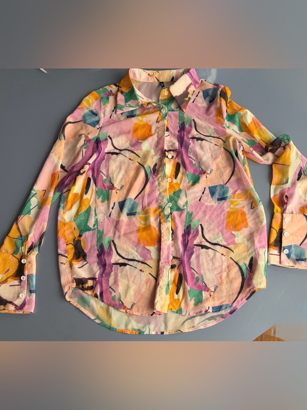 Pretty Little Thing Pastel Abstract Print Button Down Sheer